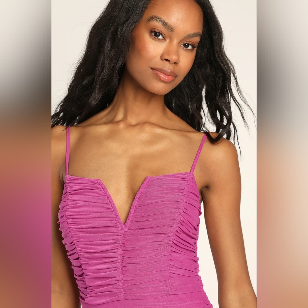 Lulus Here and Wow Magenta Ruched Bodycon Mini Dress - Picture 4 of 11